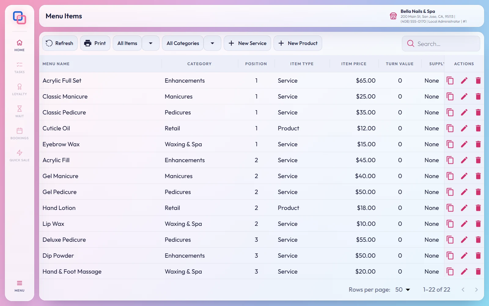 One price list for the business